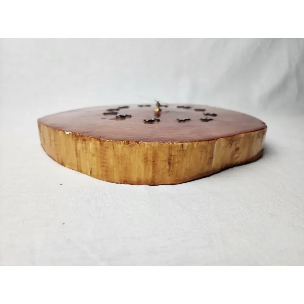Vintage Clock 9x 11 Handmade Live Edge Wood Round Wall Quartz Rustic Cabin Decor